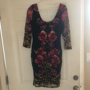 Black/ floral bodycon midi dress